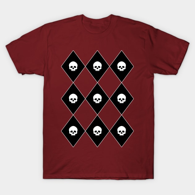 Harlequin Skull Pattern (Red) T-Shirt by inatorinator